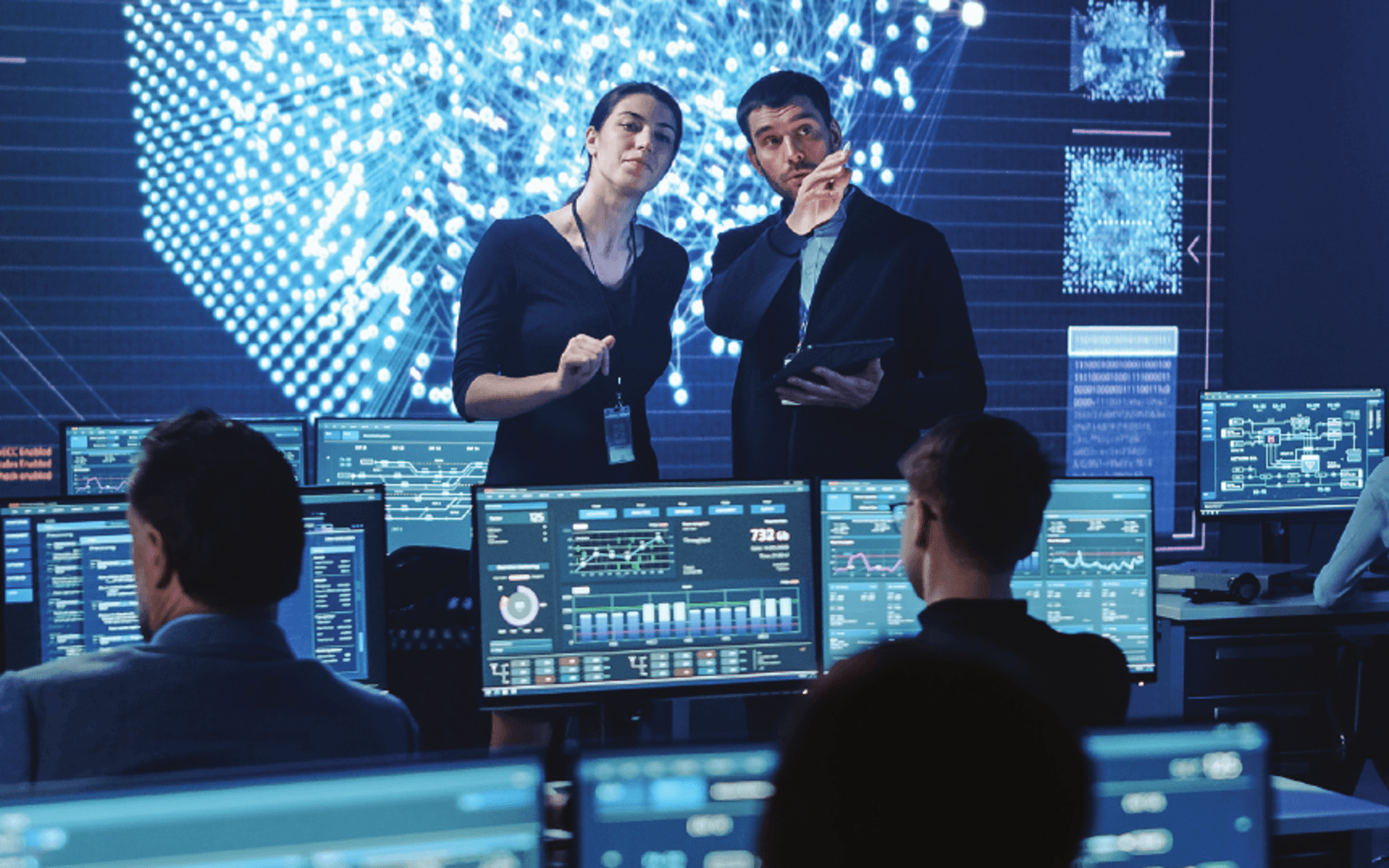 Cybersecurity operations team monitoring business risk